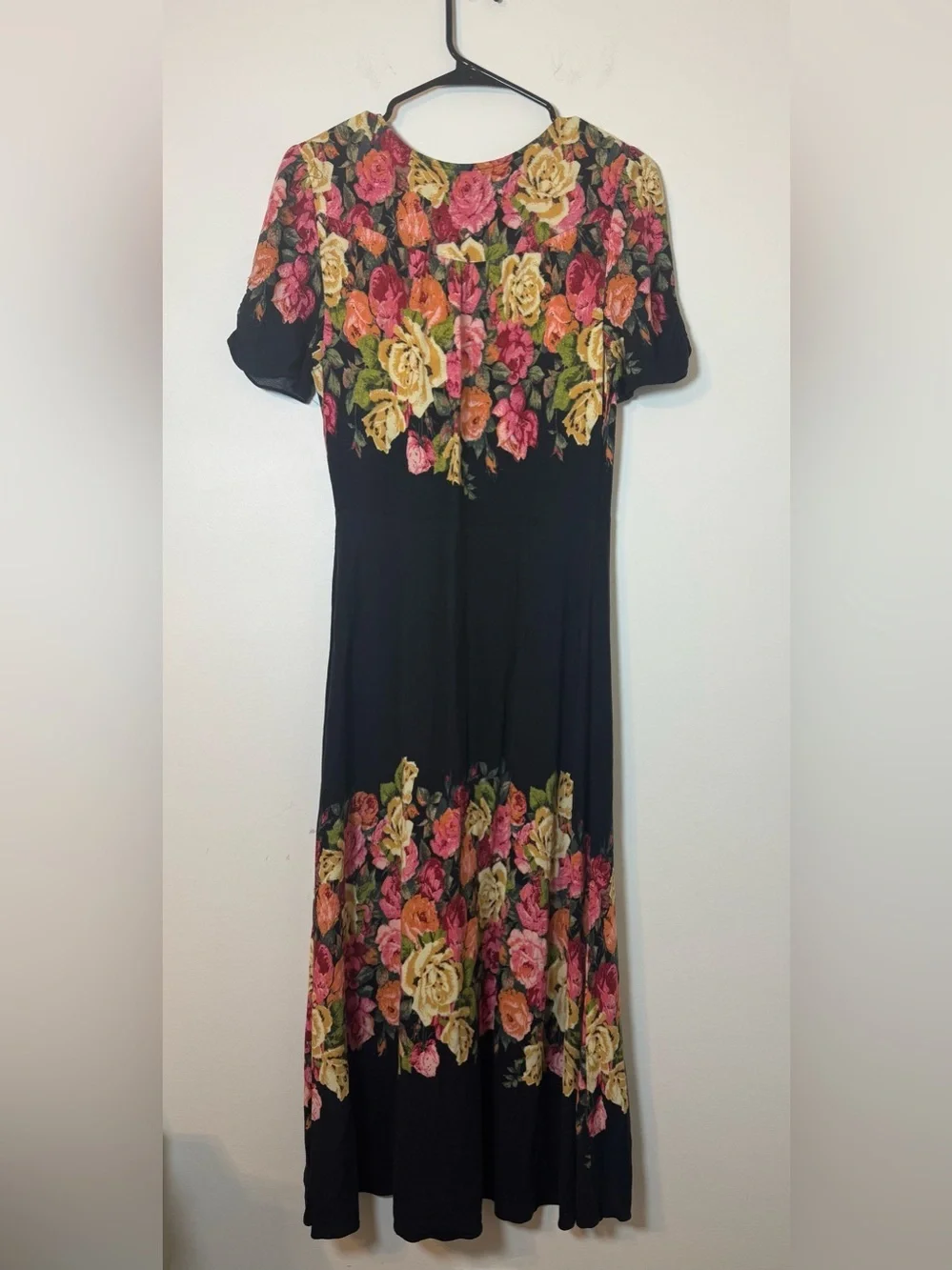 Free People Floral Midi Dress Black Boho Button Front Small